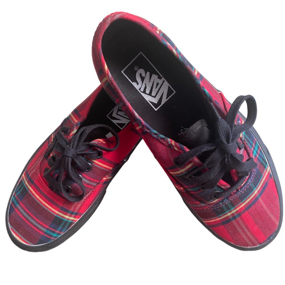 Unworn Vans Authentic Black Red Yellow Tartan Plaid Sneaker Men's 5.5 Women's 7